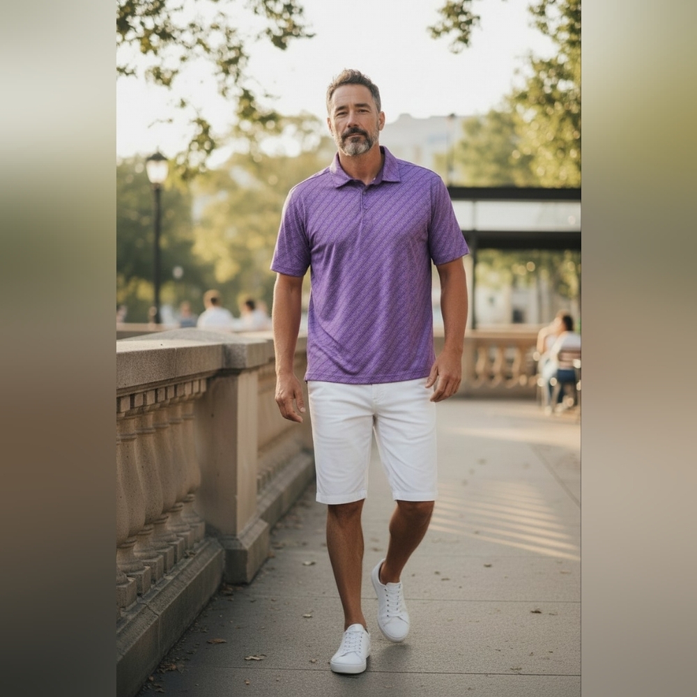 Pure Hockey TOUR Men's Purple Diagonal Stripe Polo